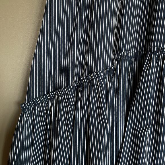 LA LIGNE La Boheme Dress Striped Lace Up Maxi Navy Blue Size XS Tiered Flouncy‎ - Picture 10 of 16